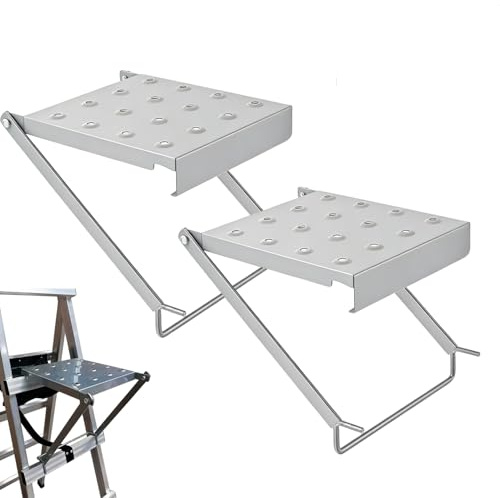 TOOSOAR 2 stycken arbetsplattform för stege, tillbehör för arbetsplatta, förvaringsplattform, stöder 150 kg, för målning, installation och verktyg, silver