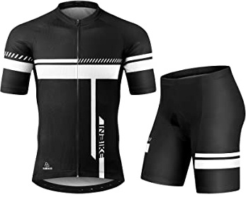 INBIKE Cycling Jersey Men Set Short Sleeve Bike Shirt Gel Padded Shorts for Summer Black L