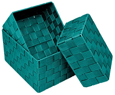 Lashuma Badkörbe 3er Set, Box Größen: 24x18x14 cm, 21x16x12 cm und 19x14x10 cm, Offene Regalkörbe Farbe: Türkis