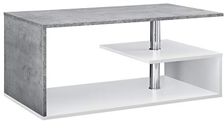 [en.casa] Tavolino Centrale da Salotto con 3 Piani di Appoggio Tavolo Basso da Caffè Divano Design Moderno per Soggiorno 90 x 50 x 41 cm - Effetto Cemento/Bianco