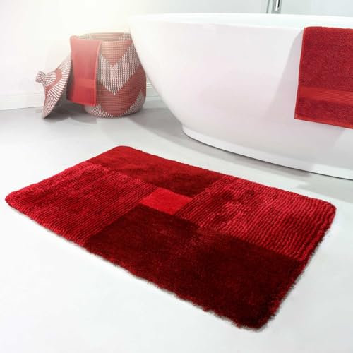 Homie Living Badteppich, Badematte, kuscheliger Flauschiger weicher Flor, rutschfest und waschbar, San Piero (60 x 100 cm, Rot)