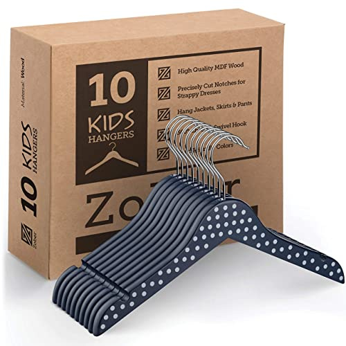 High-Grade Wooden Childrens Hangers (10 Pack) Cute and Charming, Durable Baby Hangers / Nursery Coat Hangers - 32cm Wide - 360° Swivel Hook & Dress Notches - Toddler/Kids Hangers For Clothes & Dresses