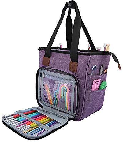 AIBAOBAO Borsa per Maglieria, Borsa Porta Lavoro a Maglia, con Quattro Scomparti, per matasse di Filati, Porta uncinetti, Ferri Maglia e Altri Piccoli Accessory