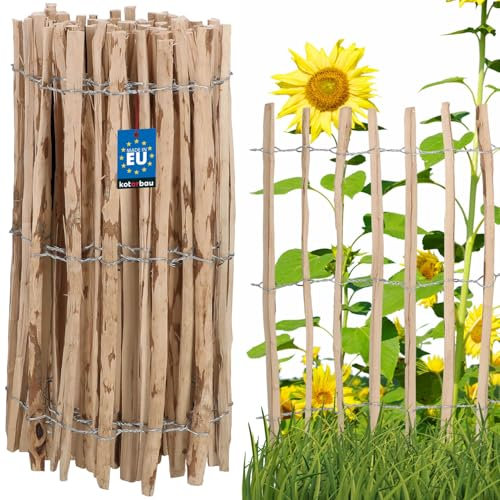 KOTARBAU® Valla de estacas de madera, 0,8 x 5 m, Madera de avellano natural, Vallado enrollable, Valla de listones de madera unida con alambre, Valla para crear una barrera en jardín, Distancia 3-4 mm