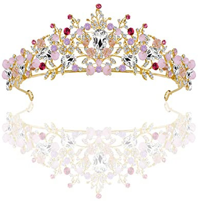 Qazuwa Krone Tiara, Hochzeitskrone Kristalle Prinzessin Krone Braut Tiara Diadem Krone Damen Tiara Kristallkrone für Cosplay Geburtstag Feier Feiertag Party Geschenk(Roségold)