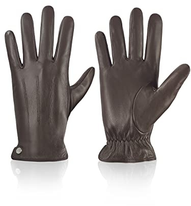 Vislivin Mens Leather Winter Gloves Touchscreen Leather Gloves Driving Glove Fleece Lined Brown-S