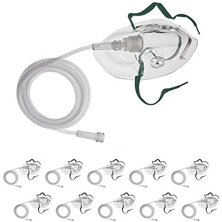Sauerstoffmaske für Erwachsene 10 Stück/Maske für Sauerstoffgeräte/inklusive 2,1meter Schlauch/passend für alle Verbinder und Geräte/Mit Nasenbügel zur Befestigung