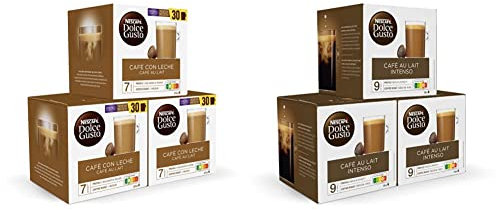 Nescafé Dolce Gusto Cápsulas de Café con Leche, 3 x 30 Cápsulas & Nescafé CAFÉ CON LECHE INTENSO - Pack De 3 x 16 cápsulas - Total: 48 Cápsulas
