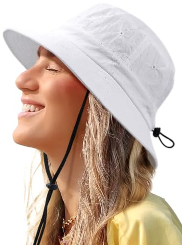 Water-Resistant Bucket Hat for Women Men Rain Hat UPF 50+ Boonie Sun Hat Foldable Summer Floppy Fishing Safari Hats White