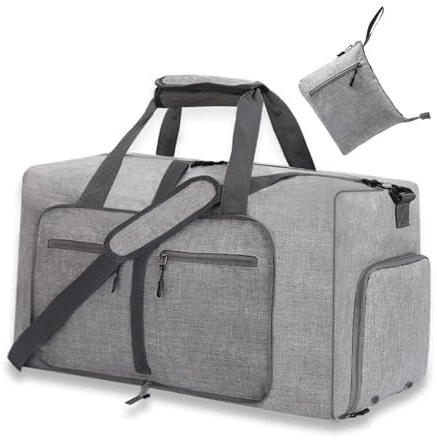 YZK Larqe Holdall - Bolsa de Viaje Plegable para Equipaje de Mano con Compartimento para Zapatos para Mujeres y Hombres, B Gris, 65L, Moda