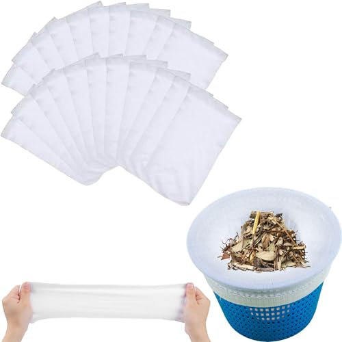 Amebleak Calcetines Skimmer Piscina, 30 Pcs Calcetines de Piscina Filtros, Filtros Malla Piscina, Filtros de Skimmer, Filtro Skimmer Piscina para Capturar Hojas,Cabello,Basura,Insecto(Blanco)