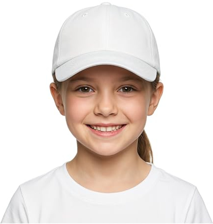 YAMEE Baseballkeps unisex barn som andas, basebollkeps barn bomull, skärmmössa barn lätt, solhatt barn för pojkar flickor solskydd, ren färg, friluftsliv, Vit, 52