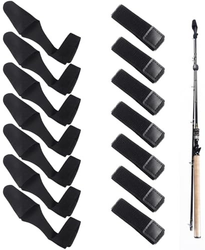 TYFGRT 7 Stück Rutenbinder Und 7 Stück Rutenkappen, Angelruten-Schutzhüllen, Elastische Angelrutenbinder, Angelzubehör, Angelbedarf