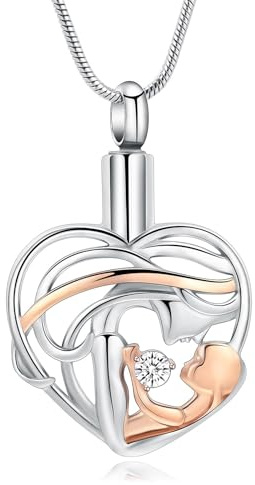 AIWENXI Bijou de crémation en forme de cœur pour cendres de bébé dans maman bras urne colliers pour cendres pour hommes femmes urne commémoratif souvenir cendres humaines support pendentif médaillon