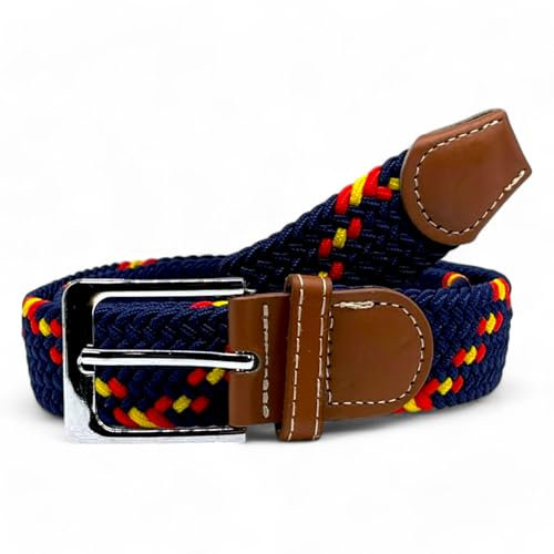SEGMENTES Elastischer Gürtel für Herren, geflochten, mehrfarbig, verstellbar, ohne Löcher, vielseitiges Design für Männer und Frauen, Homen-Gürtel, Marineblau, Rot und Gelb, One size