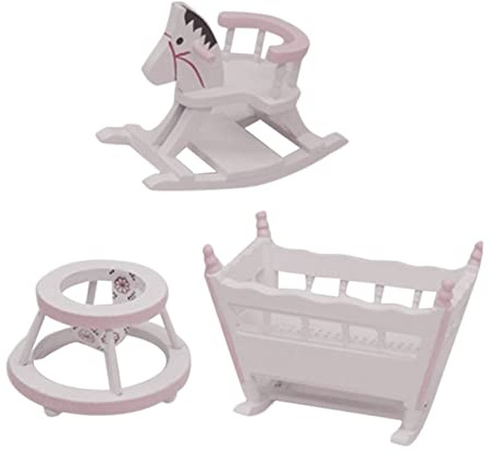 TOYANDONA Muebles para Habitación Infantil Miniatura Mecedora Miniatura Juego de Guardería para Casa de Muñecas Incluye Cuna de Madera para Muñecas para Escenarios de Juguete
