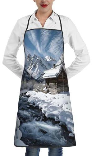 Mountain Hut Aprons With Pocket - Waterproof Adjustable Cooking Aprons For Kitchen, Gardening, Salon, And More