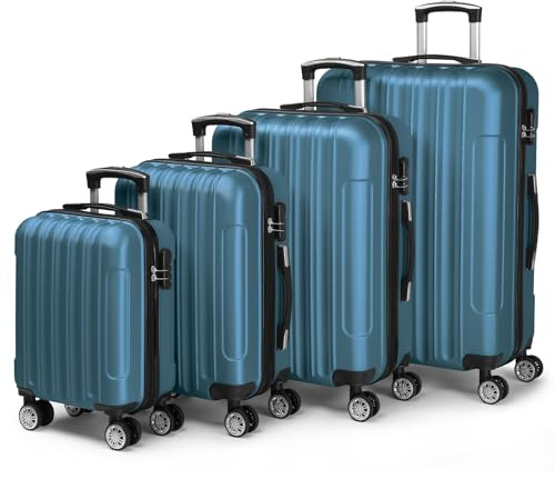 LALAHO Set de 4 Valises de Voyage, Valise Grande Taille, Valise Cabine, Petite Valise, ABS avec roulettes Pivotantes 360°, Cadenas et Poignée Télescopique (Bleu Marine)