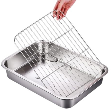 Paluplus Teglia Rettangolare da Forno Alta con Griglia di Raffreddamento, Misura 38,5x27,5x7 cm, Griglia in Acciaio Inox Antiaderente, Lavabile in Lavastoviglie -8022F