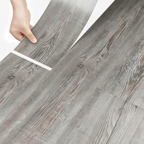 Stickyart PVC-självhäftande golvimitation trä mörkgrå halkfri 90 x 15 cm 36 delar badrumsplatta PVC-självhäftande golv vattentät yta slitstark kök vardagsrum sovrum alle matsal