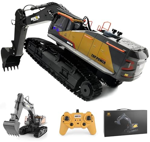 Genérico Excavadora RC De 22 Canales, Escala 1:14, Cucharón De Aleación, Faros Led, Todo Terreno, Vehículo De Orugas, Camión De Construcción RC