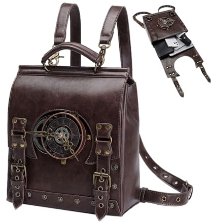 Vintage -Rucksäcke Leder - Steampunk -Laptop -Tasche, mittelalterlicher PU -Lederrucksack | Großer Reise -Rucksack, ungezwungenes Tagesblock -Design, stilvoller Steampunk -Rucksack für Männer Frauen