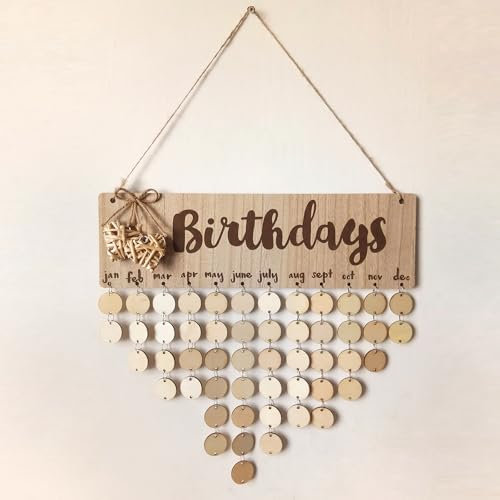 DIY Geburtstagskalender Holz mit 50 Holz Scheiben, Vintage Jahresunabhängig Familienkalender Dekoration, Hängen Geburtstagskalender für Heimtextilien, Geburtstagsparty Erinnerung Plaque, Dekoration