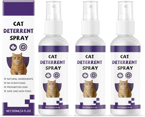 Spray antirrasguños para gatos, spray repelente para gatos para interiores y exteriores, evita que arañen muebles, plantas, sofás, alfombras y cortinas, 120 ml (3 pcs)