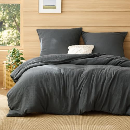 BEDSURE Ropa de cama de muselina, 200 x 220 cm, 3 piezas, 100% algodón, con 1 funda nórdica de 200 x 220 cm y 2 fundas de almohada de 80 x 80 cm, certificado Öko-Tex, ropa de cama de verano con