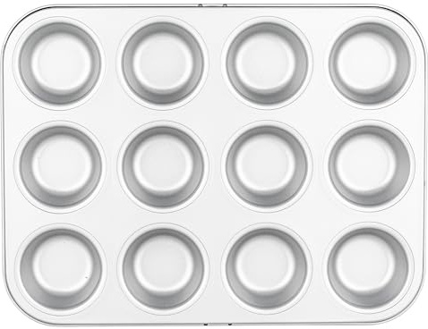 Viking Premium Nonstick Ceramic Muffin Pan, Made Without PFAS, 12 Cup Heavy Gauge Aluminized Steel Cupcake Baking Pan with Reinforced Iron Frame, Even Heating Muffin Tin, Oven Safe for 475F, Silver