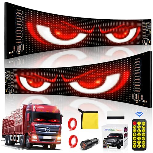 QDOJC 2 pcs Yeux LED pour Camion 12 * 60 cm Devil Eyes Panneau Voiture Panneau Affichage LED Flexible et Programmable IP65 Imperméable Plaque Lumineuse Camion Personnalisé pour Magasin Noël Décor