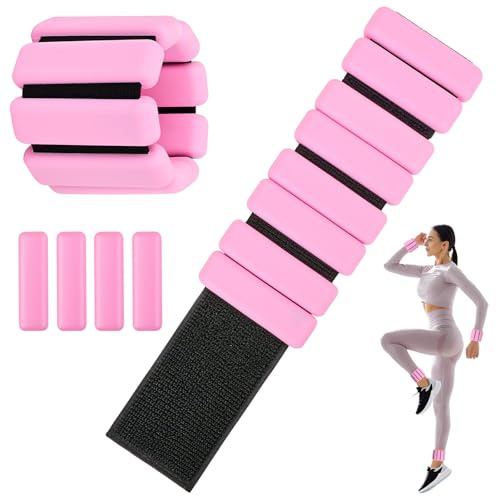 Ankelvikter, 2 stycken (0,45 kg vardera, viktmanschetter, för ben och armar, handledsvikter, justerbara, för löpning, yoga, aerobics, styrketräning (rosa)