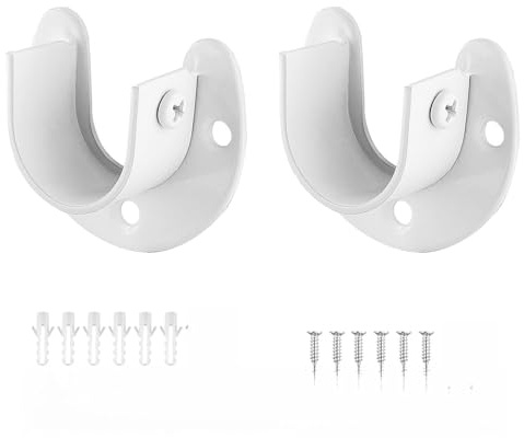 XBAIPIN Soporte de tubo redondo de 25 mm, 2 unidades, blanc negro, barra de acero inoxidable, soporte para barra de ropa para tendedero, barra de cortina (blanco)