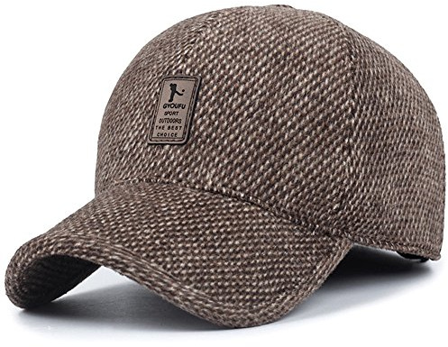 VoilaLove Cappello da Baseball da Baseball con Visiera a Becco di Lana Calda Invernale in Lana da Uomo, con scaldamani a Pieghe (caffè)