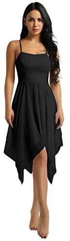 ranrann Femme Robe Danse Latine Asymétrique Robe Danse Rumba Samba Salsa Valse Jazz Tango Mousseline de Soie Performance Costume Spectacle Dancewear A Noir M