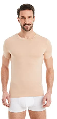 FINN Business Unterhemd Herren Kurzarm mit Rundhals-Ausschnitt - Unterziehshirt Männer aus original Lenzing® Modal Stoff - Das perfekte T-Shirt unter Hemd und Anzug Hautfarbe Nude L