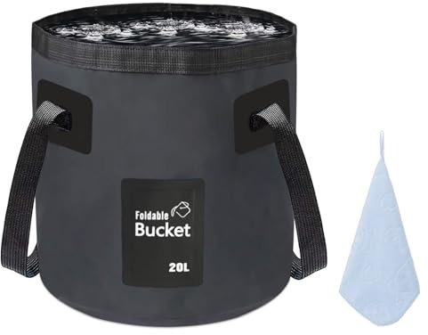 12L 20L Folding Water Bucket, Outdoor Sports Lightweight Portable Collapsible Bucket for Camping Traveling Picnic Hiking Fishing Boating Gardening Car Washing (12L, Black)