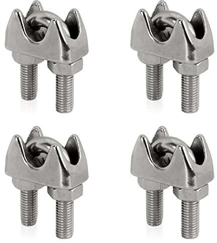PRIOstahl Drahtseilklemmen Seilklemme Klemme für Drahtseil Bügelseilklemme U-Bolzen Drahtseilkausche - 4 Stück 4mm Seil Seilverbinder Seilspanner Draht Drahtklemmen Edelstahlseil aus Edelstahl V4A