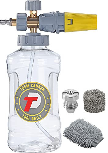 Tool Daily Canon à Mousse Réglable Lance à Mousse avec Raccords Rapides M22 et 1/4 de Pouce, Buse Orifice Additionnelle 1.1mm, 1.5 Litre