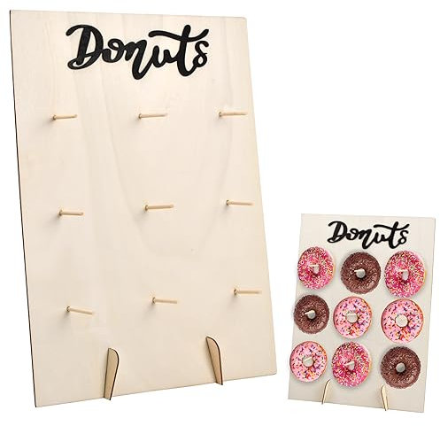 volumoon Donut Wand, Donut Ständer, Holz Donutständer, Donut Halter, Candy Bar Donut Wand, Donuts Rack, 9 Löcher Donut Display Ständer, Donut Dekoration für Hochzeiten Geburtstage Jubiläen (30x40 CM)