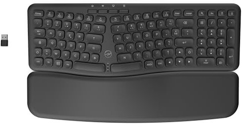 Mobility Lab - Teclado ergonómico inalámbrico con reposamuñecas magnéticas - Diseño cómodo y Postura Natural - Inclinación Ajustable - Teclado numérico + 16 accesos directos - Compatible con Windows
