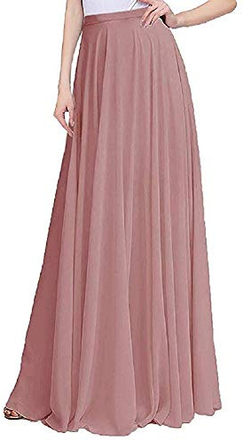 ELAWBTY Langer Maxi-Rock aus Chiffon, bodenlang, elastisch, hohe Taille, Brautjungfernrock, rosa - Dusty pink, S/M