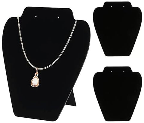 3 Pieces Velvet Jewelry Necklace Display Stand, Necklace Holder, Black Earring Pendant Chain Holder 3D Jewelry Chain Organizer Mannequin Model Display Stand