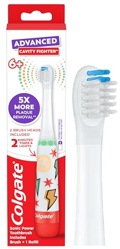 Colgate Advanced Cavity Fighter Kids Battery Toothbrush, Includes AA Battery and Extra Toothbrush Head, Features Built-in Timer and 2 Brushing Modes, for Children Ages 6 and Up