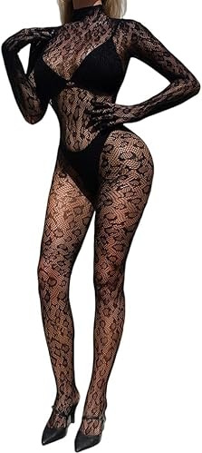 Bommi Fairy Leopard Lace Jumpsuits for Women Bodycon See Through Rave Outfits for Ladies Night Club One Piece Bodysuit
