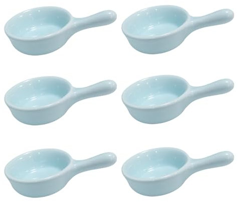 Yuauy 6 ciotole in porcellana per salsa di soia, piatti in ceramica, per caramelle, dessert, insalata, gelato, snack, zucchero, 28,6 g, con manico, per cena, cottura, barbecue, cucina, azzurro