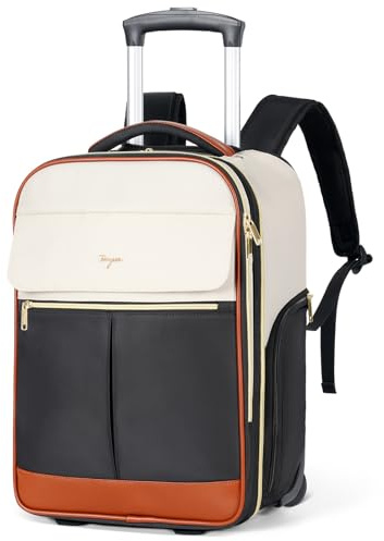 Tonyeee Rollrucksack Damen 17 Zoll Laptop, Rucksack mit Rollen Handgepaeck Underseat Groesse L, 46x32x18 cm, 2 in 1 Trolley Rucksacktrolley Pilotenkoffer, 180 Grad Oeffnung, wasserabweisend, Beige