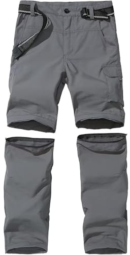 GAUASUIM Boy’s Scout Pants Hiking Quick Dry Zip Off Pants Convertible Outdoor Climbing Casual Trouser Kids Youth Cargo Pants Gray