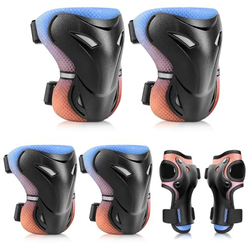 YOOXARMOR Protection Roller Enfant Fille,D'équipement de Protection 3-6-13 Enfants 6 en 1 Réglable Genouillères Coudières, Protège-Poignets pour BMX,Skateboard Scooter Inline Skate