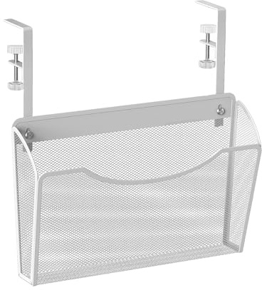 Luxvara Organizer da Sotto la Scrivania in Acciaio, Organizer per Posta e Riviste, Tasche Orizzontali a Rete da Appendere a Tavolo, Portariviste da Sotto la Scrivania in Rete, Senza Trapano (Bianco)